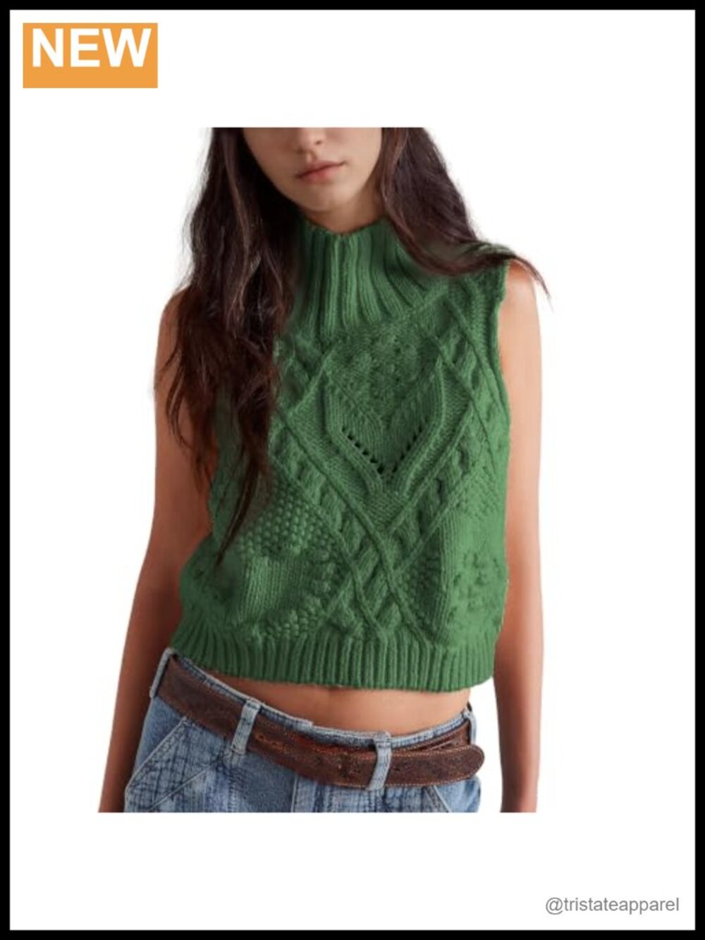 Women's Sleeveless Crochet Knit Sweater Vest Turtleneck